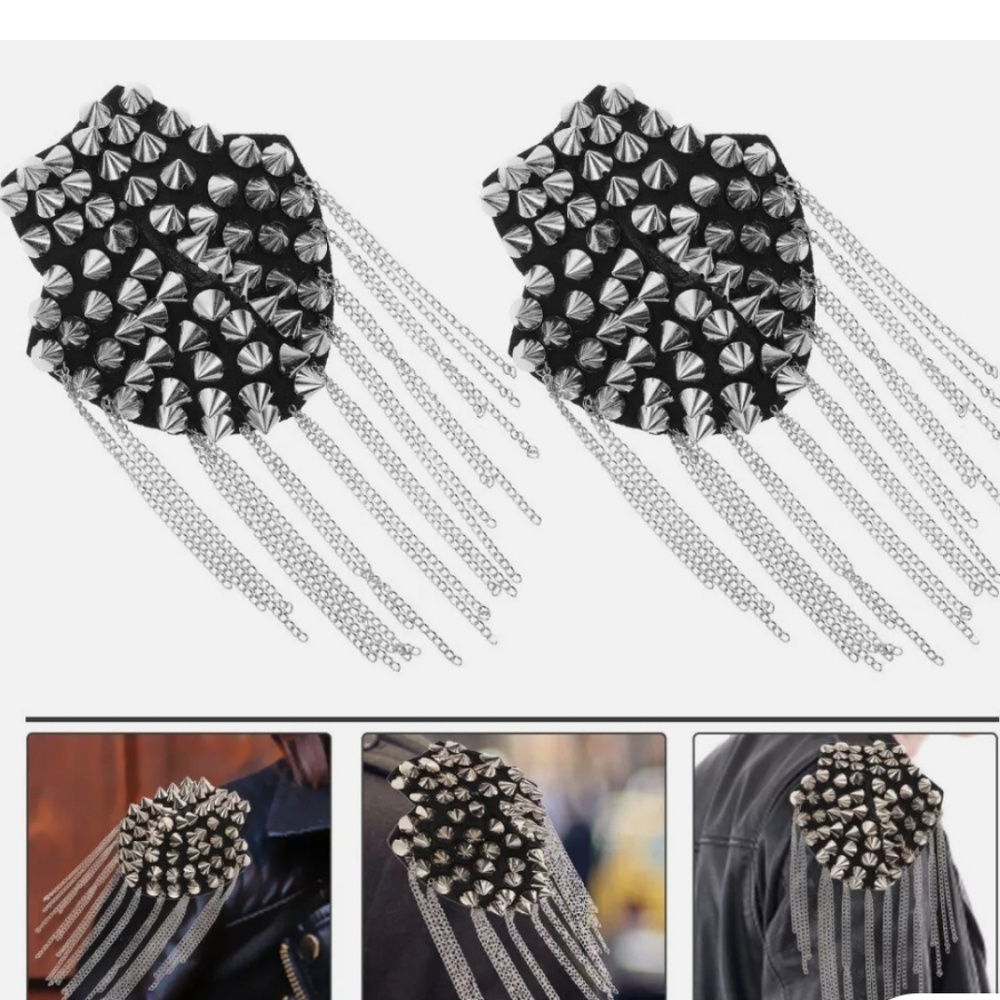 Black and Silver Studded Shoulder Epaulet 2 Pack